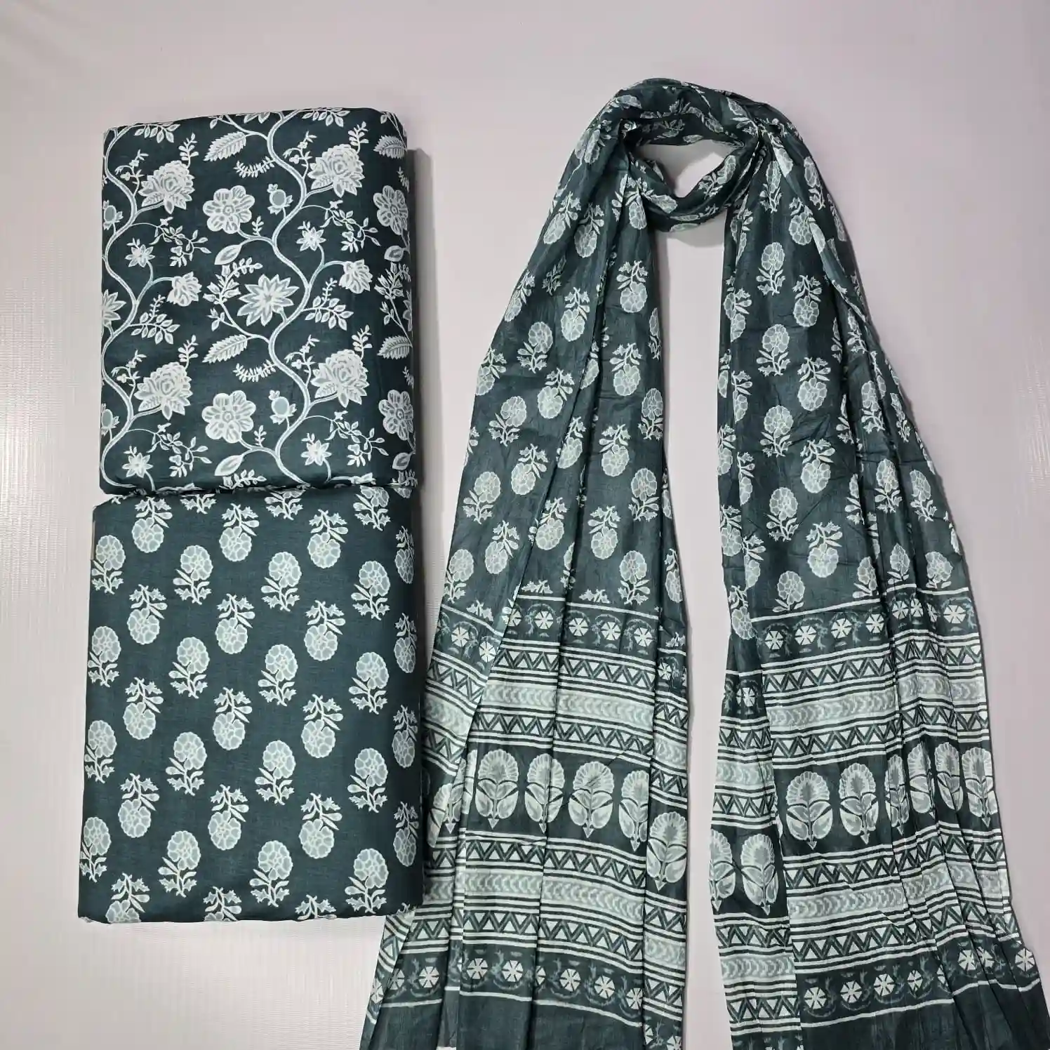 BAG3-008 - Bagru Print Cotton Fabric 3-Piece Set | 100% Pure Cotton Fabric Jaipur - Inkdrip