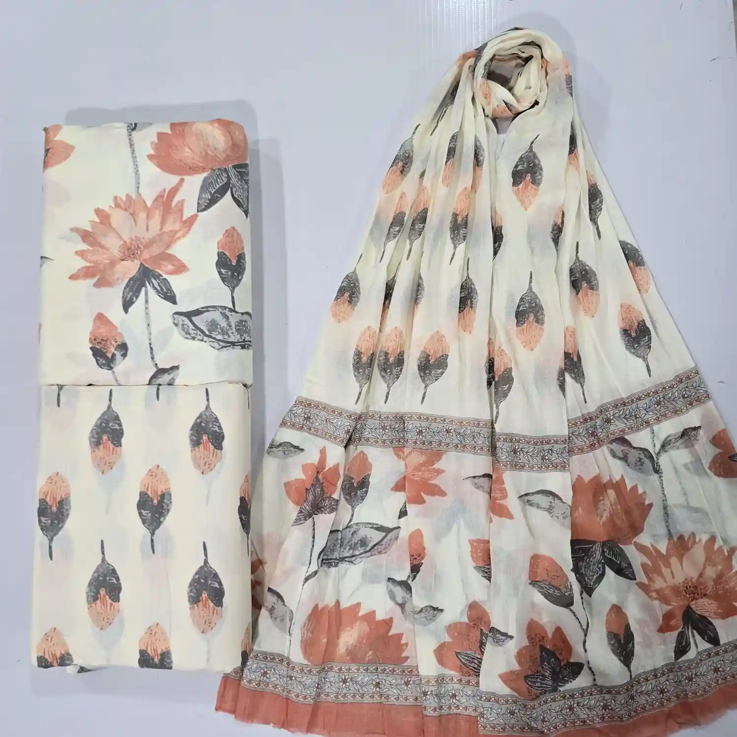 FLO3-010 - Floral Print Cotton Fabric 3-Piece Set | 100% Pure Cotton Fabric Jaipur - Inkdrip