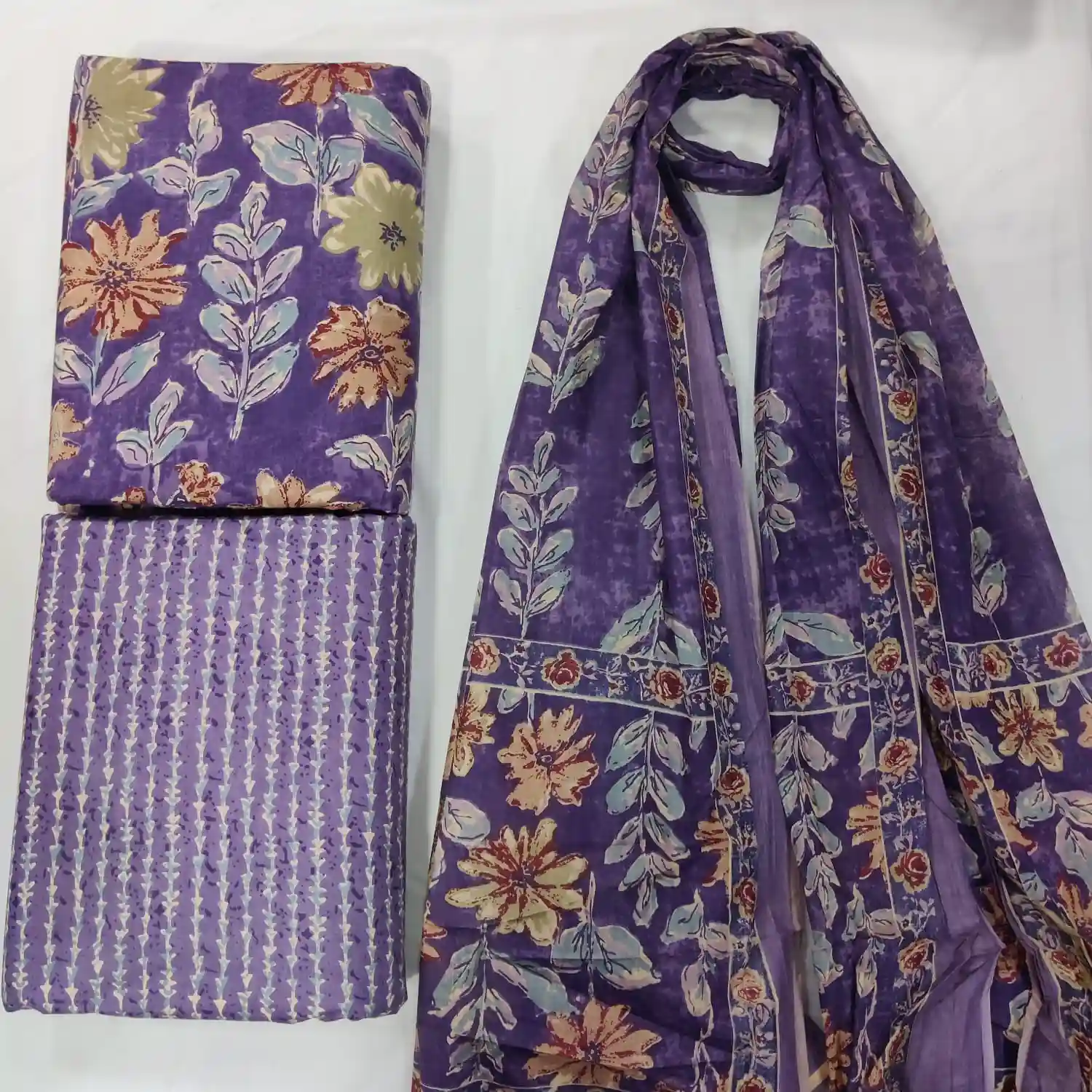 FLO3-011 - Floral Print Cotton Fabric 3-Piece Set | 100% Pure Cotton Fabric Jaipur - Inkdrip