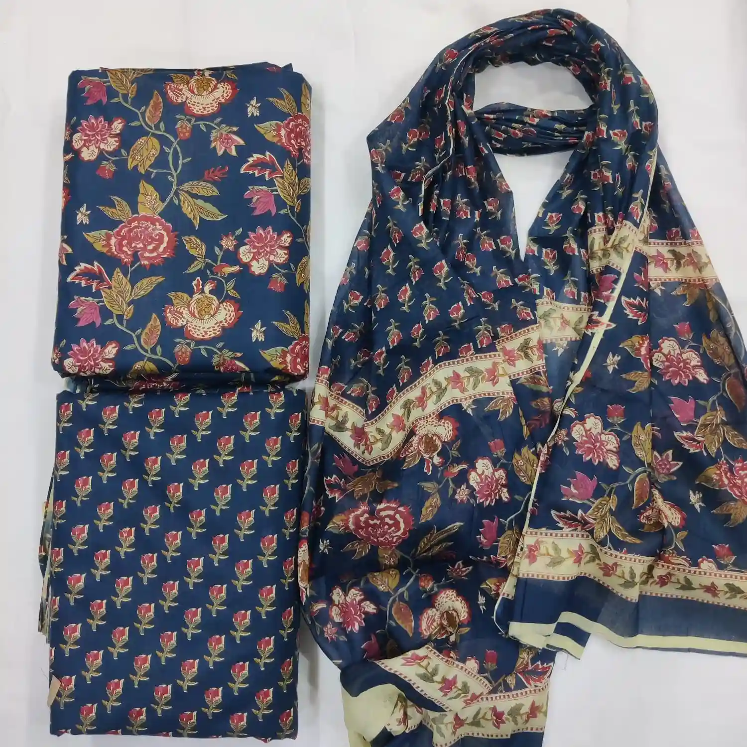 FLO3-012 - Floral Print Cotton Fabric 3-Piece Set | 100% Pure Cotton Fabric Jaipur - Inkdrip