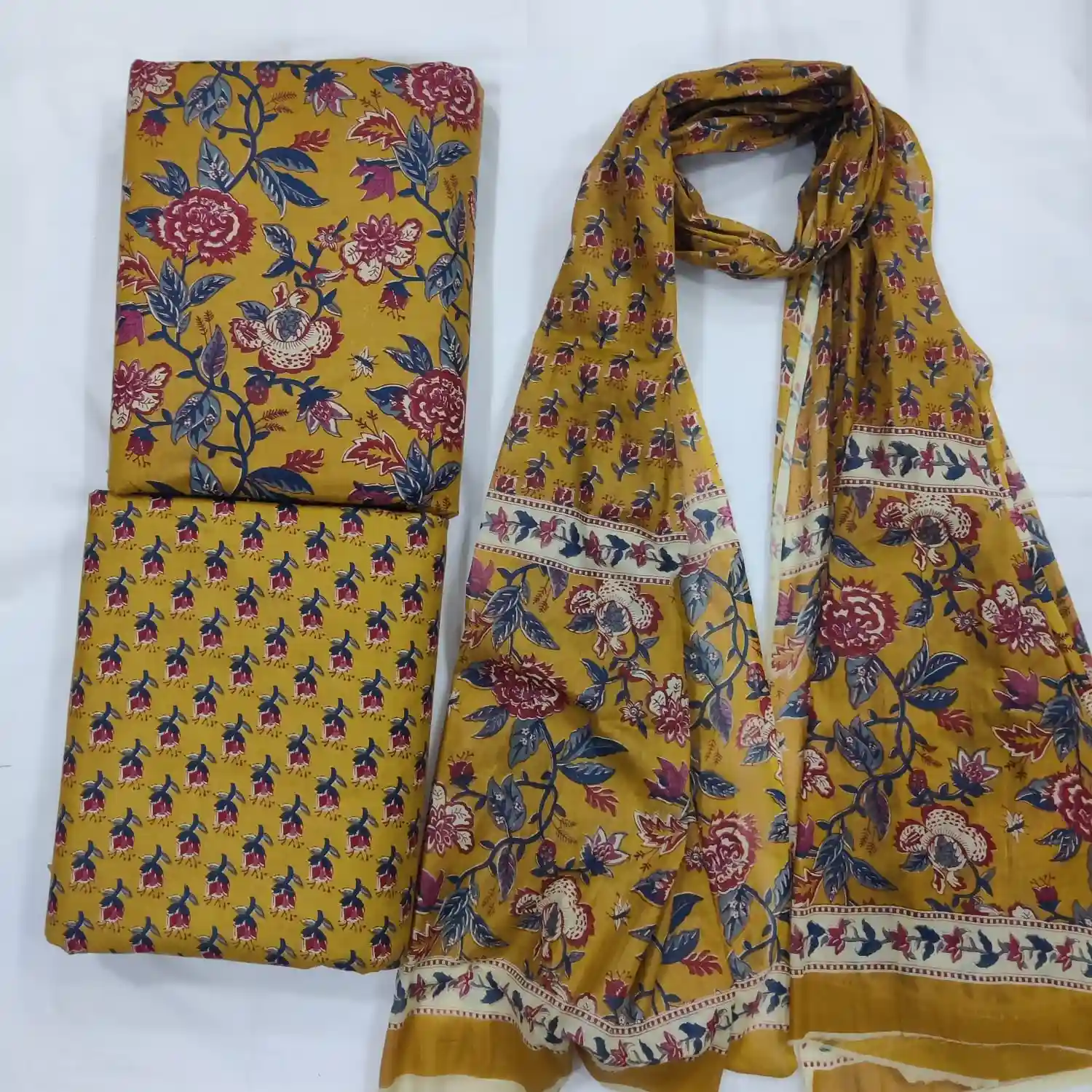 FLO3-004 - Floral Print Cotton Fabric 3-Piece Set | 100% Pure Cotton Fabric Jaipur - Inkdrip