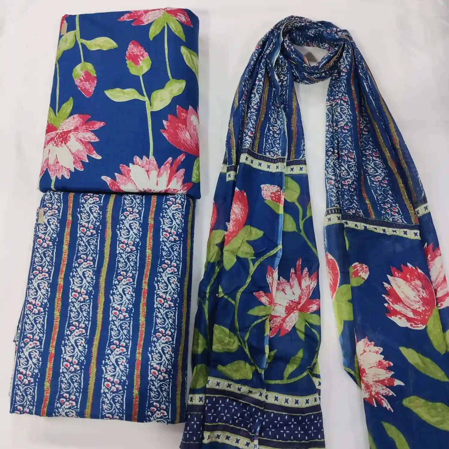 FLO3-005 - Floral Print Cotton Fabric 3-Piece Set | 100% Pure Cotton Fabric Jaipur - Inkdrip