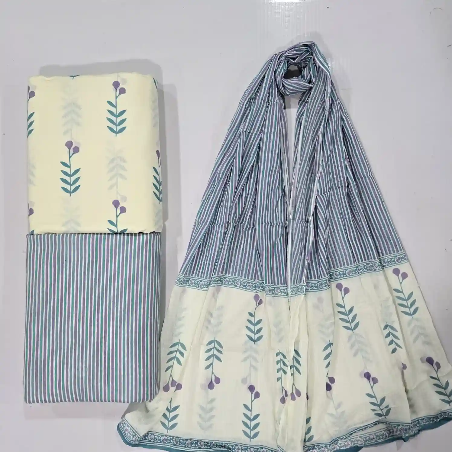 FLO3-006 - Floral Print Cotton Fabric 3-Piece Set | 100% Pure Cotton Fabric Jaipur - Inkdrip