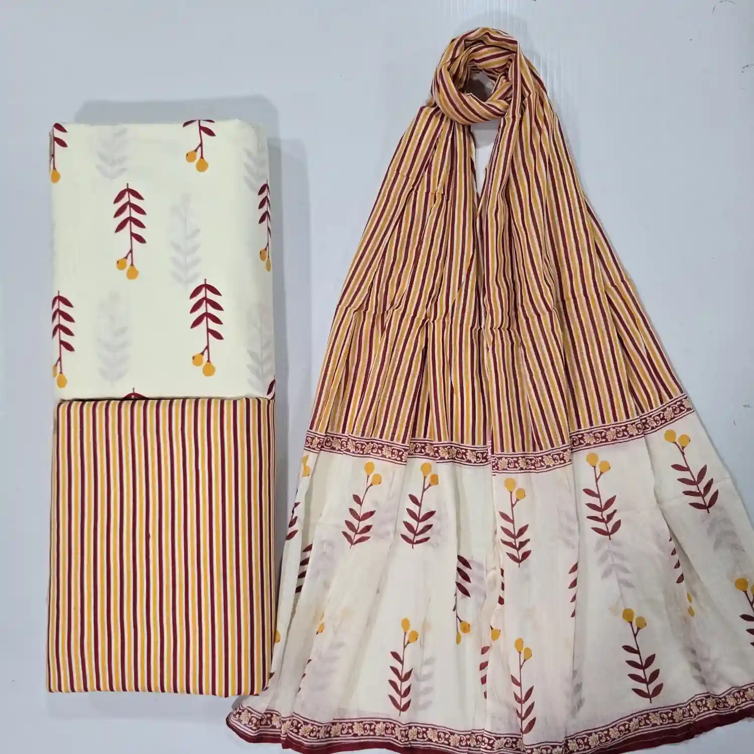 FLO3-009 - Floral Print Cotton Fabric 3-Piece Set | 100% Pure Cotton Fabric Jaipur - Inkdrip
