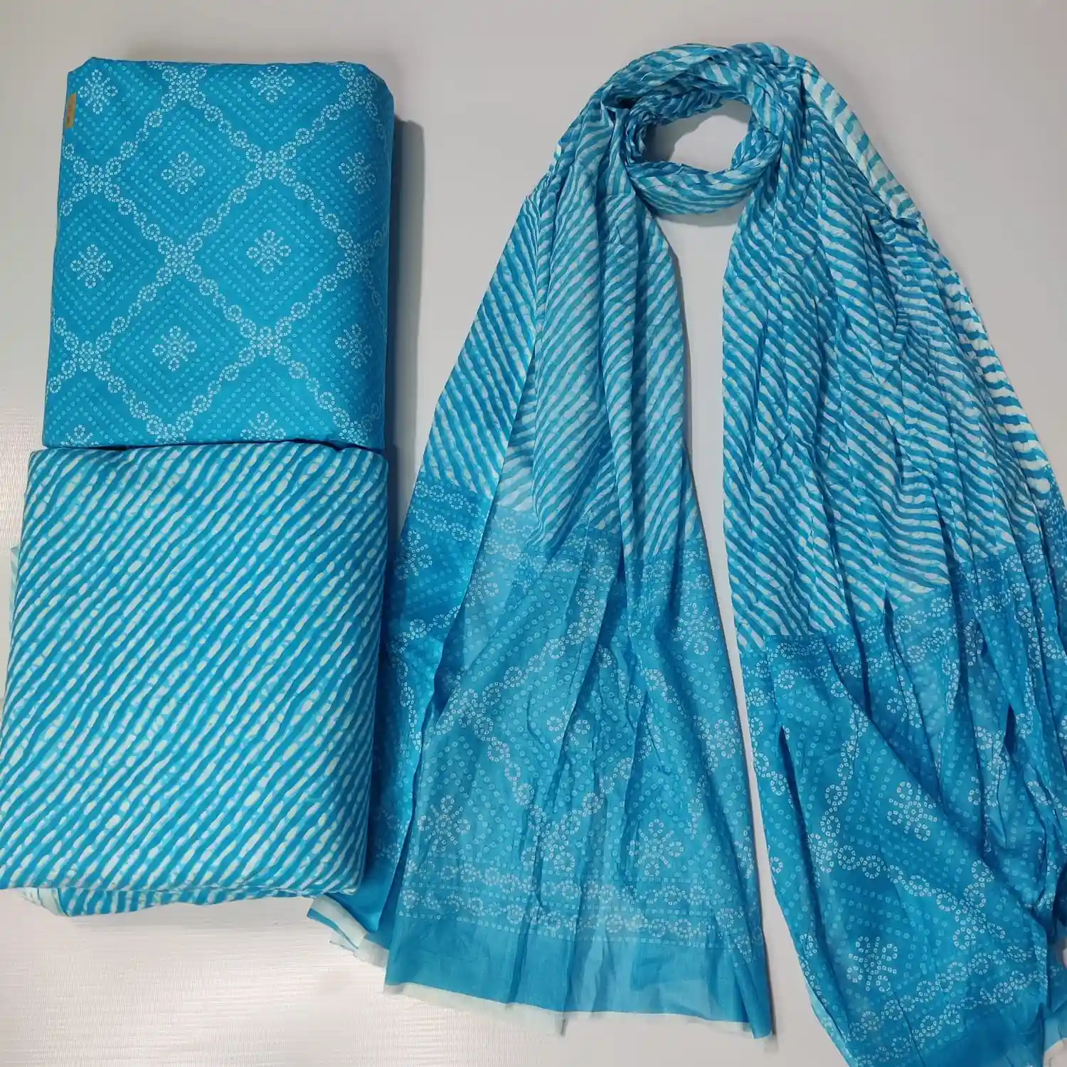 GEO3-003 - Geometric Print Cotton Fabric 3-Piece Set | 100% Pure Cotton Fabric Jaipur - Inkdrip