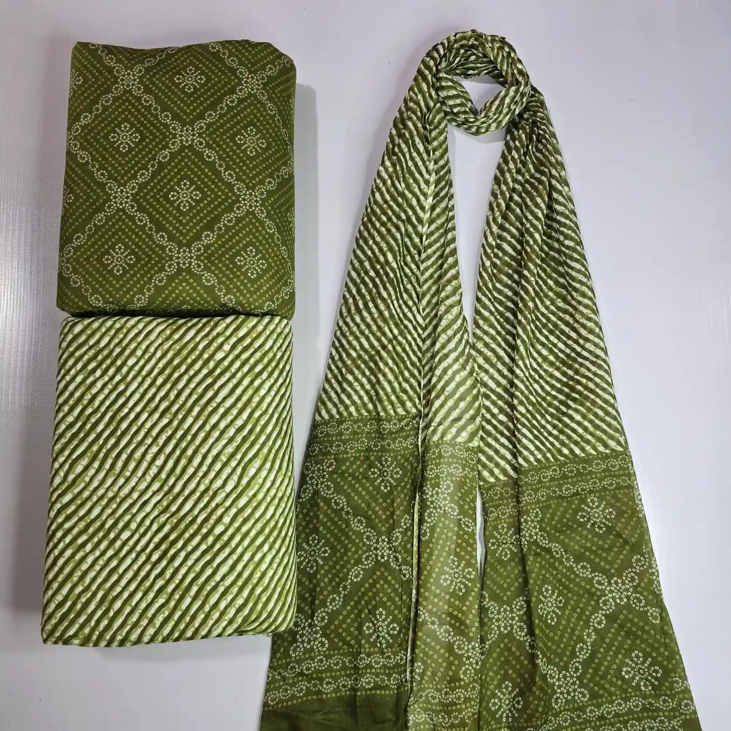GEO3-005 - Geometric Print Cotton Fabric 3-Piece Set | 100% Pure Cotton Fabric Jaipur - Inkdrip