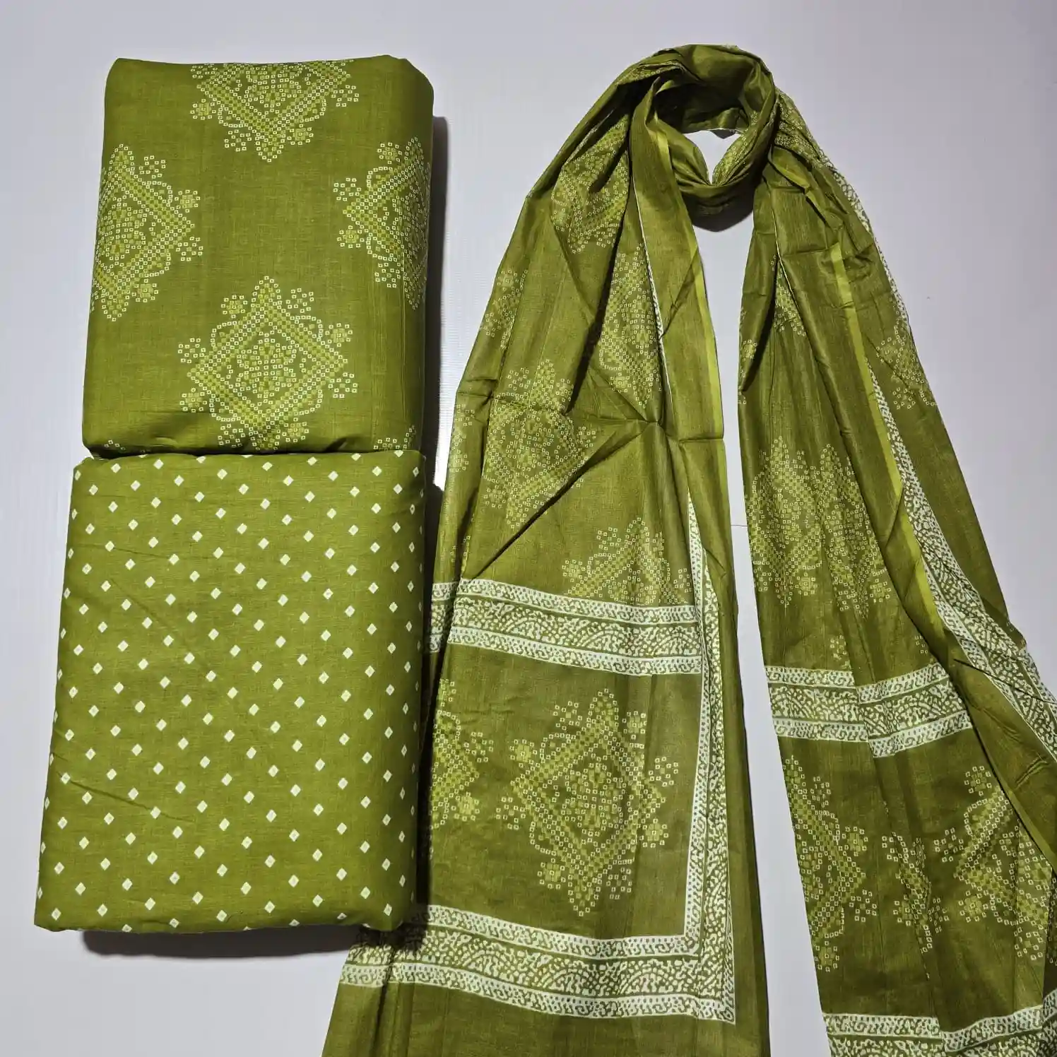 GEO3-006 - Geometric Print Cotton Fabric 3-Piece Set | 100% Pure Cotton Fabric Jaipur - Inkdrip