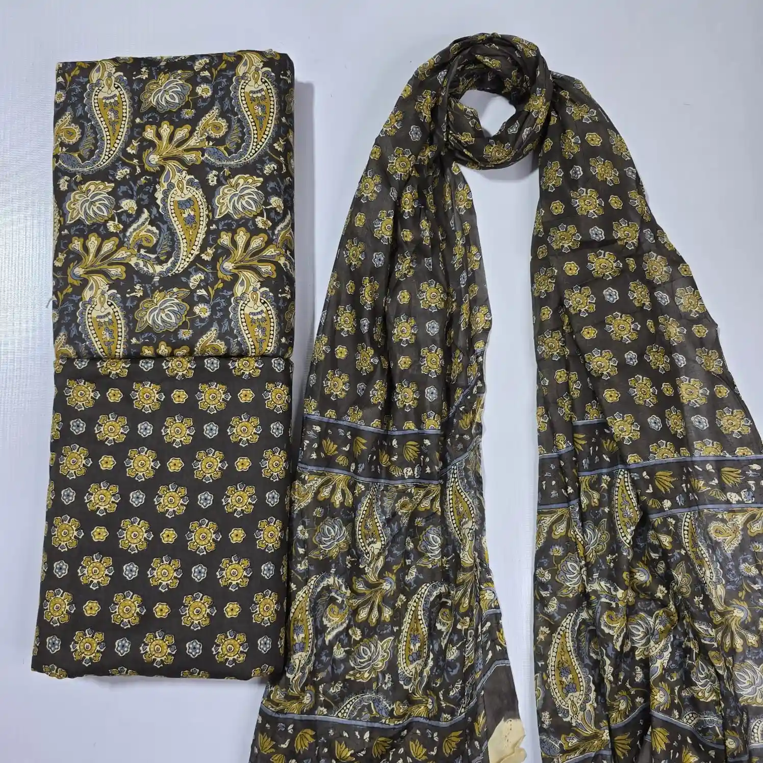 KAL3-003 - Kalamkari Print Cotton Fabric 3-Piece Set | 100% Pure Cotton Fabric Jaipur - Inkdrip