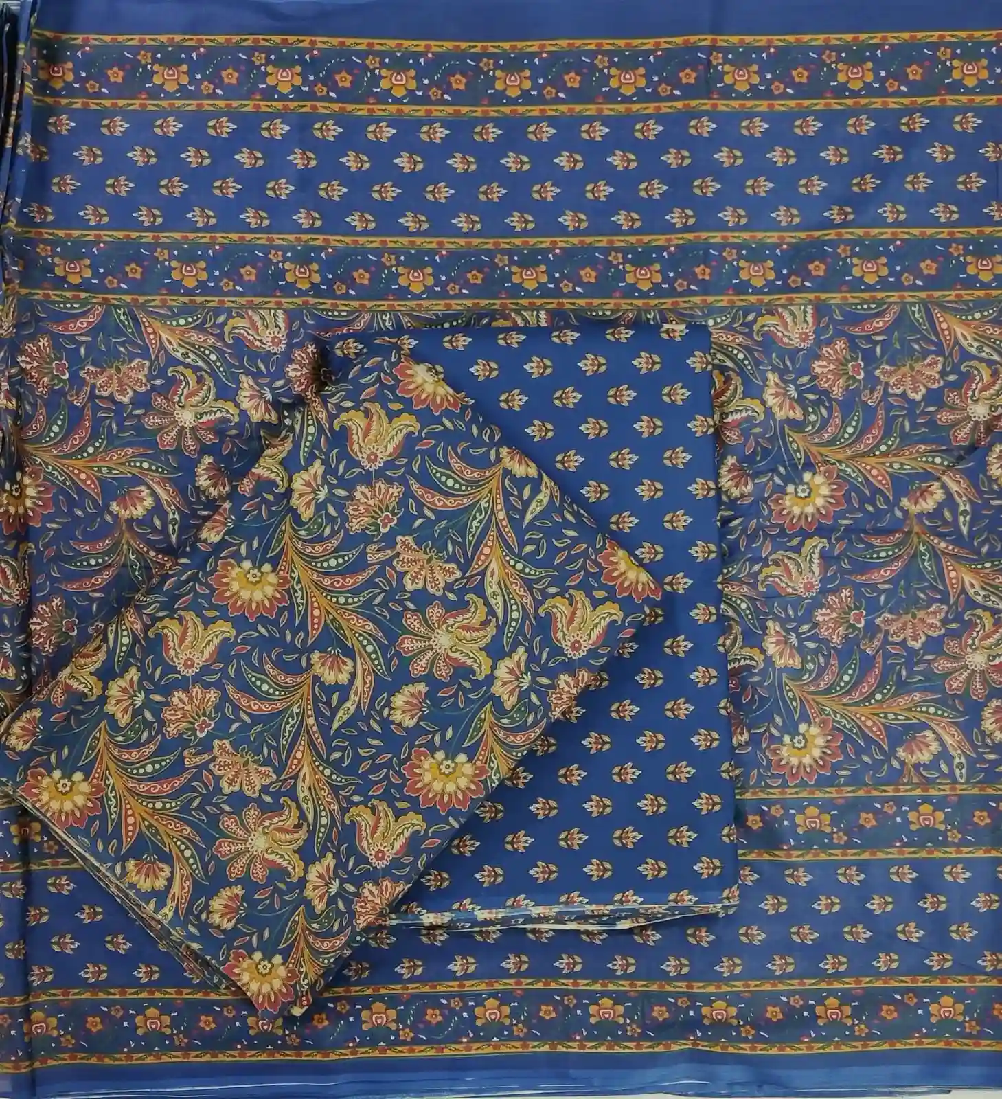TRA3-010 - Traditional Rajasthani Print Cotton Fabric 3-Piece Set | 100% Pure Cotton Fabric Jaipur - Inkdrip