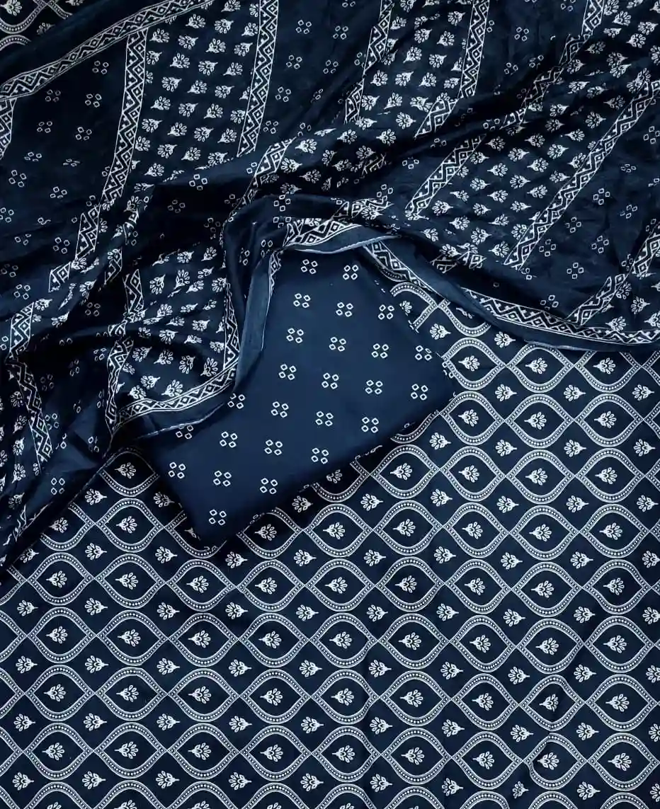 TRA3-004 - Traditional Rajasthani Print Cotton Fabric 3-Piece Set | 100% Pure Cotton Fabric Jaipur - Inkdrip