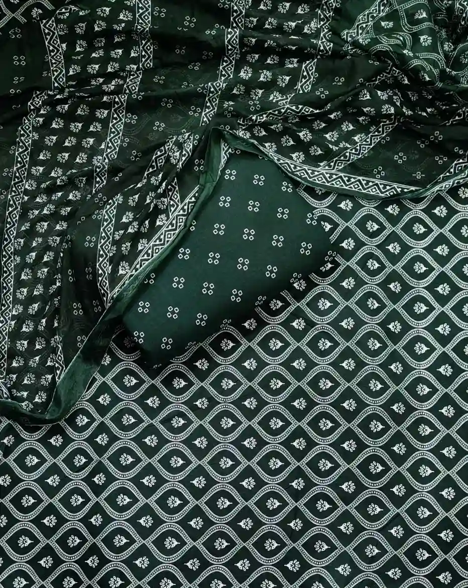 TRA3-007 - Traditional Rajasthani Print Cotton Fabric 3-Piece Set | 100% Pure Cotton Fabric Jaipur - Inkdrip