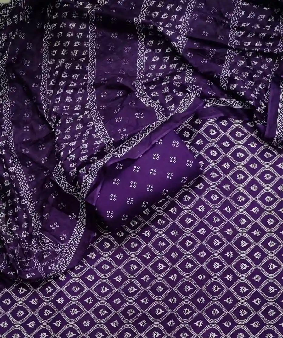 TRA3-008 - Traditional Rajasthani Print Cotton Fabric 3-Piece Set | 100% Pure Cotton Fabric Jaipur - Inkdrip