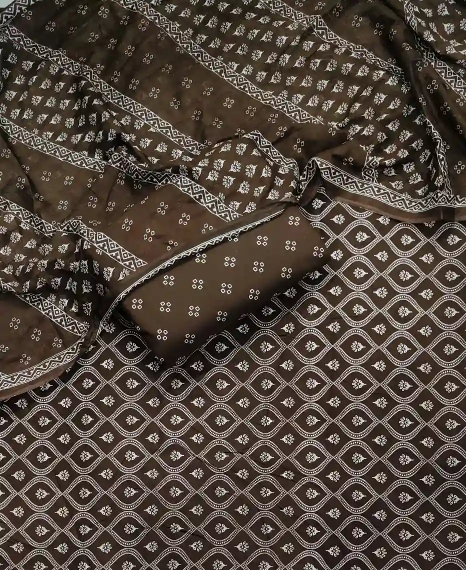 TRA3-009 - Traditional Rajasthani Print Cotton Fabric 3-Piece Set | 100% Pure Cotton Fabric Jaipur - Inkdrip