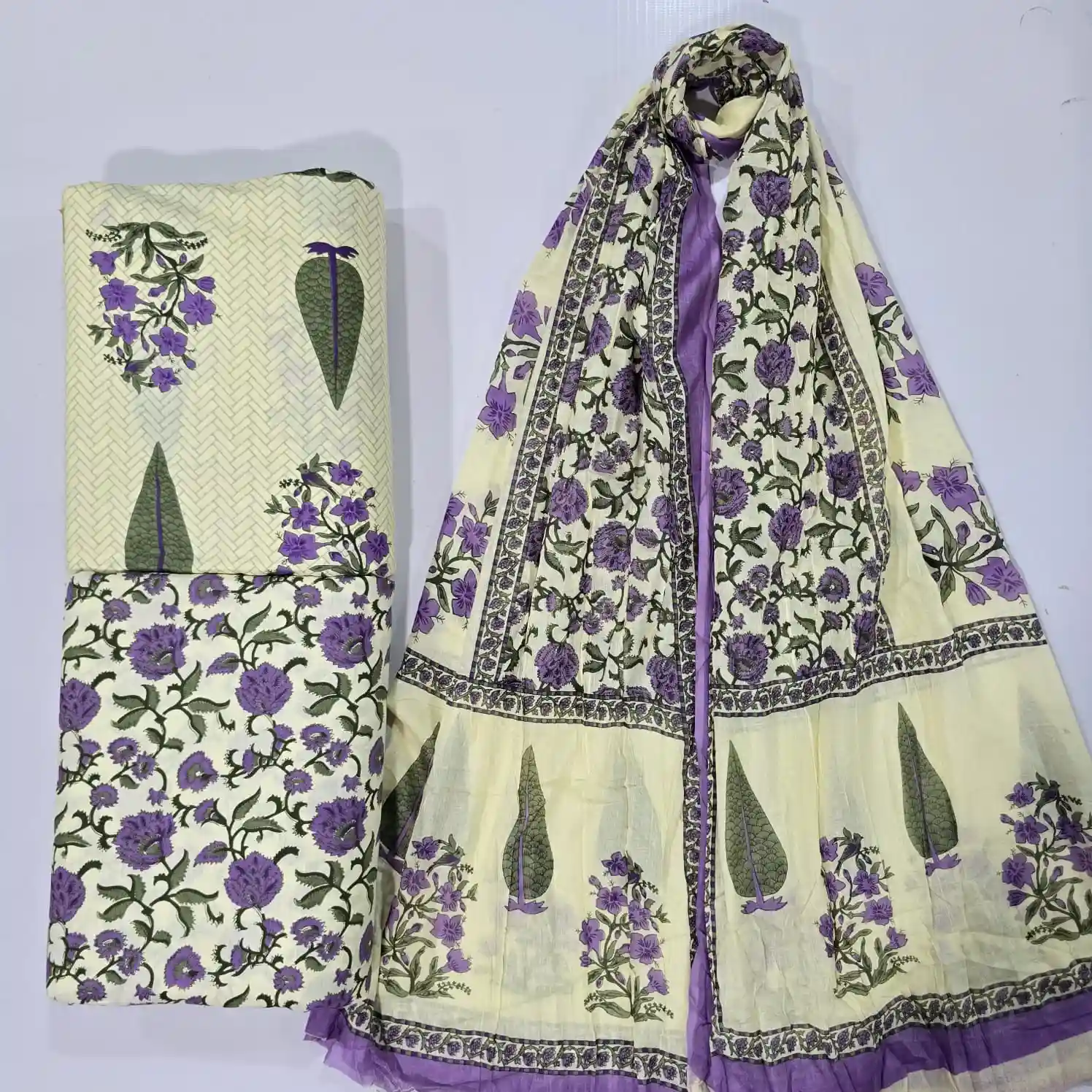 TR3-002 - Trending Cotton Fabric Designs 3-Piece Set | 100% Pure Cotton Fabric Jaipur - Inkdrip