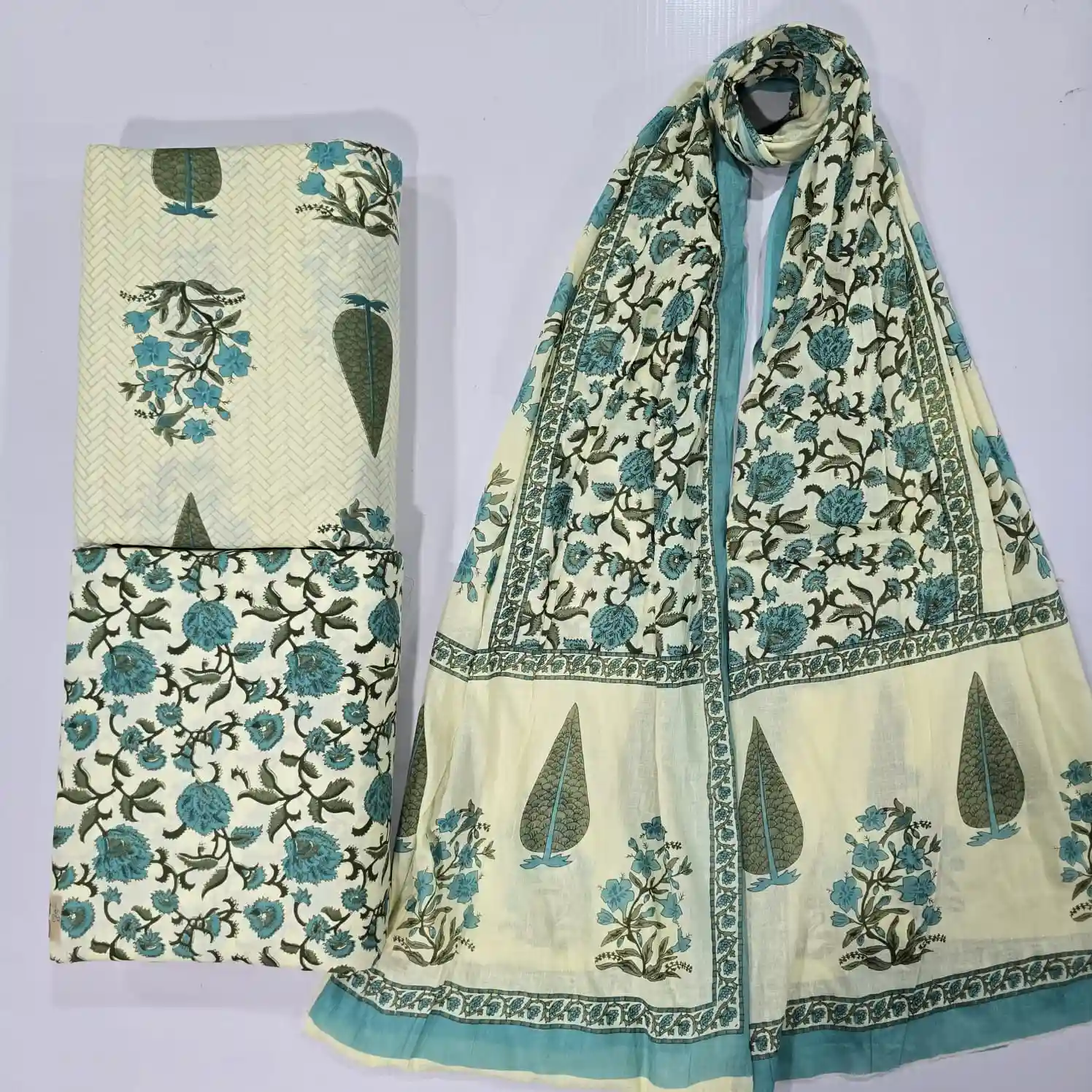 TR3-004 - Trending Cotton Fabric Designs 3-Piece Set | 100% Pure Cotton Fabric Jaipur - Inkdrip